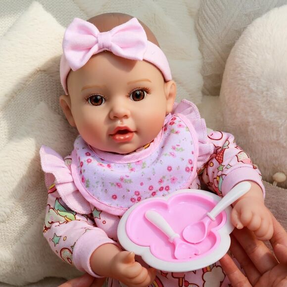 Realistic Reborn Baby Doll Girl 18 Inch Soft Body Brown Eyes Pink Outfit Gift - Picture 2 of 9